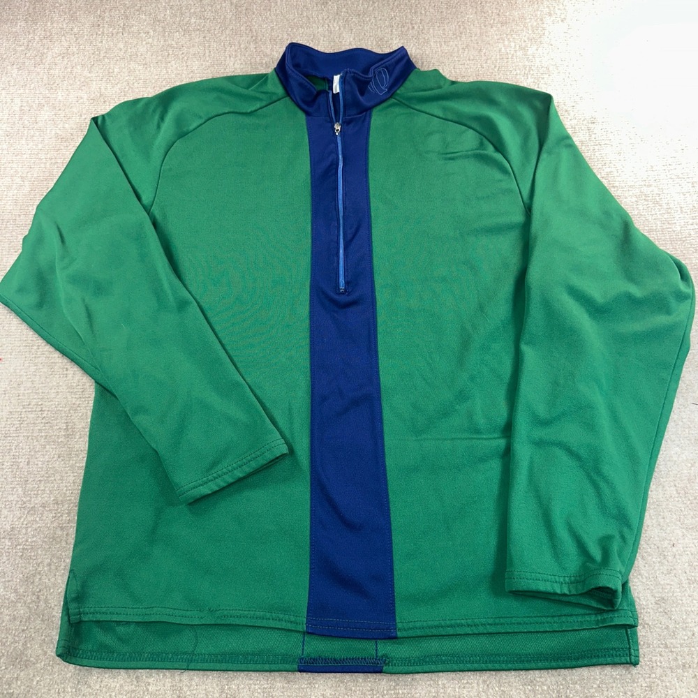 Pearl Izumi Technical Cycling Jersey Mens Large Green Navy Blue Quarter Zip L/S